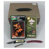 Boy Scout & Assorted Pocket Knives & Money Box