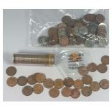Assortment of Wheat Pennies & Foreign Pennies