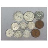 Silver Canadian Dimes & Assorted Coins