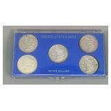 United States Mint Silver Dollars Case with (5) Morgan Silver Dollars