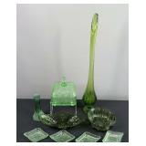 Assortment of Green Glassware