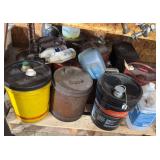 Pallet of Oil, Hydraulic Oil & Assorted Buckets