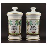 Pair Porcelain Apothecary Jars w/ Handpainted Moti