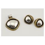 Taxco Sterling Silver Brass Pendant Earrings