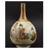 Japanese Kutani Porcelain Bottle Vase w/ Figural