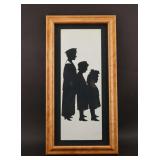 Mother Children Silhouette Paper Cut w/ Wood Frame