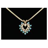 14k Gold Heart Turquoise Diamond Necklace