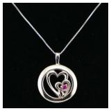 14k White Gold Heart Pendant Necklace w/ Ruby