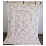 Hand Embroidered Cotton Quilt w Floral Motif