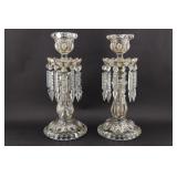 Bohemian Enameled Glass Candlestick Pair