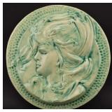 Art Nouveau Pottery Wall Plaque w/ Female Profile