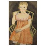 Folk Art Kolene Spicher Girl w Sampler Watercolor
