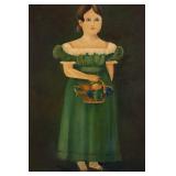 Folk Art Girl in Green Dress w/ Basket O/C