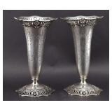 Pair of J E Caldwell Sterling Silver Trumpet Vases