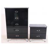 Modern Black Lacquer Chest w Nightstand
