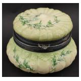 Wavecrest Painted Glass Dresser Jar w/ Silver Moun