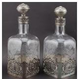 Austrian Silver Overlay Glass Decanters