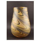 A Yellow and Blue Swirl Glass Vase
