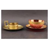 Gilt Bronze & Cranberrry Glass Cup & Saucer