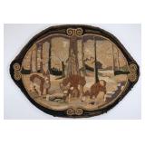 Victorial Mounted Hooked Rug w/ Deer & Forest