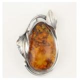 Sterling Amber Pendant Brooch
