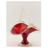 Murano Art Glass Basket w/ Clear Handle
