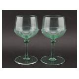 Two Green Glass Wine Goblets