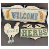 Folk Art Painted Wood Signs w/ Chicken Bird Motifs