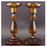 Amber Glass Candlestick Pair