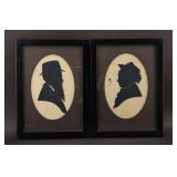 Pair Victorian Paper Silhouette Portraits w Frames