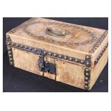 Early Wood Box w/ Brass Studs and Lock