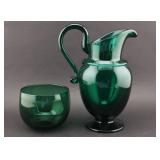 Green Glass Pitcher w/ Tumbler Set