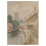 Antique Watercolor of Canal Houses