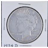 1934 D Peace Silver Dollar