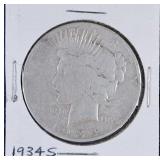 1934 S Peace Silver Dollar Cleaned
