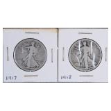 1917 & 1918 Walking Liberty Silver Half Dollars