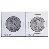 1920 D & 1920 S Walking Liberty Silver Half Dollar