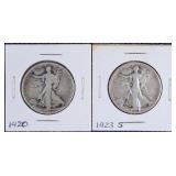 1920 & 1923 S Walking Liberty Silver Half Dollars