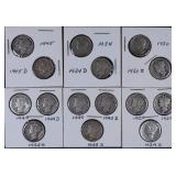 Fifteen 1929-1945 Mercury Dimes