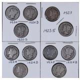 Eleven 1920-1925 Mercury Dimes