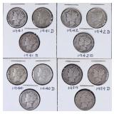 Twelve 1939-1941 Mercury Dimes