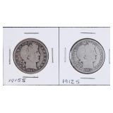 1915 S & 1912 S Barber Silver Half Dollars