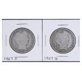 1907 D & 1907 S Barber Silver Half Dollars