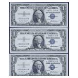 Three 1957 $1 Silver Certificates