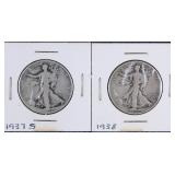 1937 S & 1938 Walking Liberty Silver Half Dollars