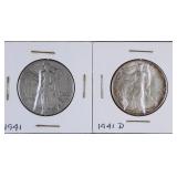 1941 & 1941 D Walking Liberty Silver Half Dollars