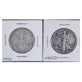 1942 & 1942 D Walking Liberty Half Dollar