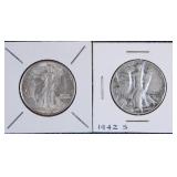1942 & 1942 S Walking Liberty Half Dollar