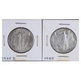 1945 D & 1945 Walking Liberty Half Dollar