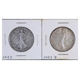 1937 & 1937 D Walking Liberty Silver Half Dollars